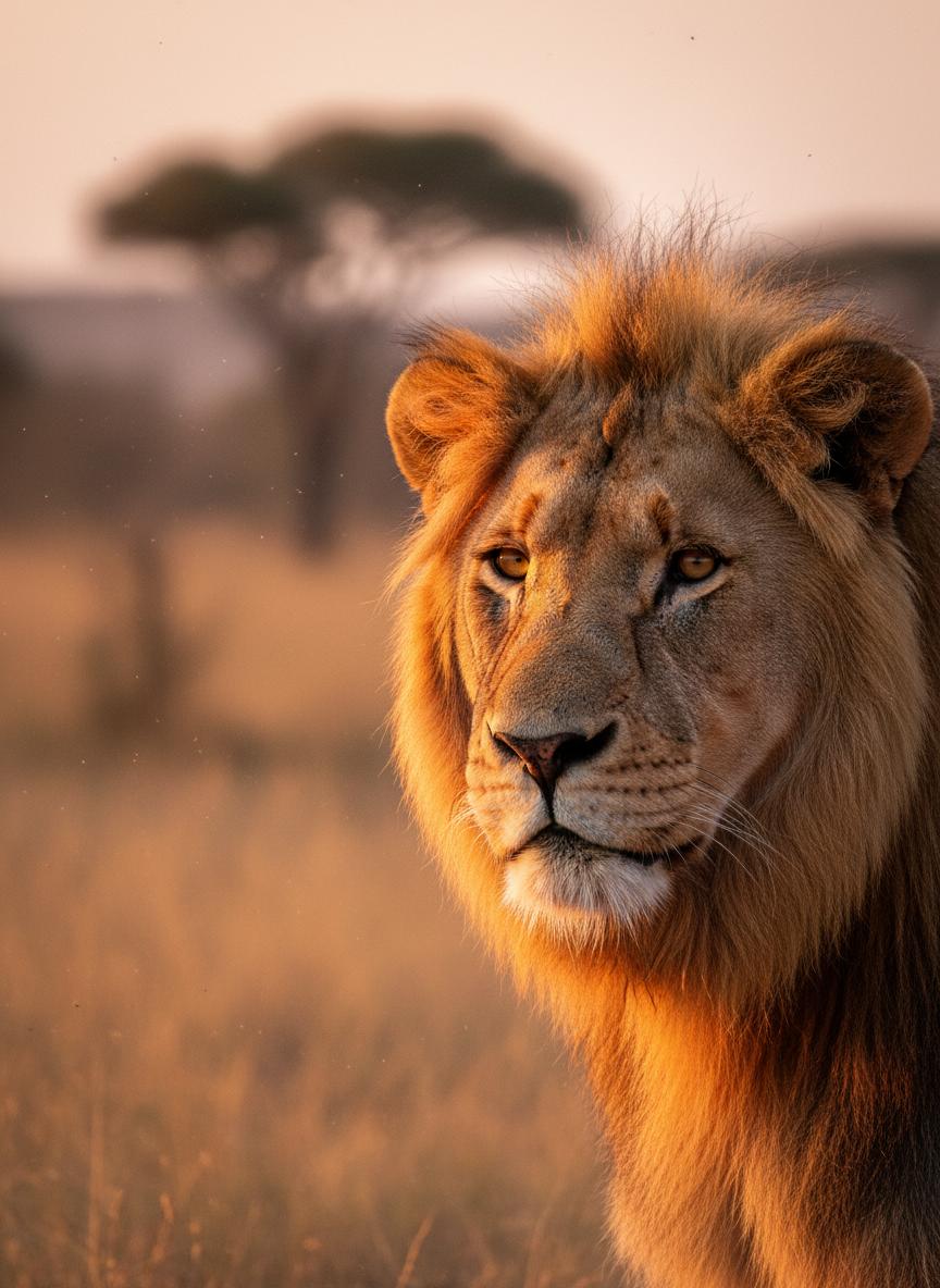 Lion portrait at golden hour