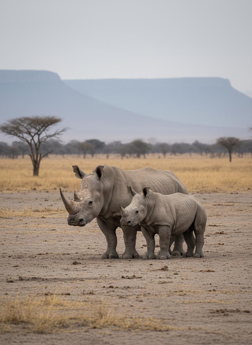 White rhino with calf